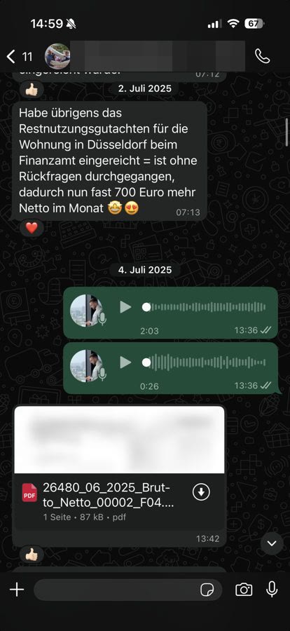 Nachricht eines Kunden zum Restnutzungsdauergutachten